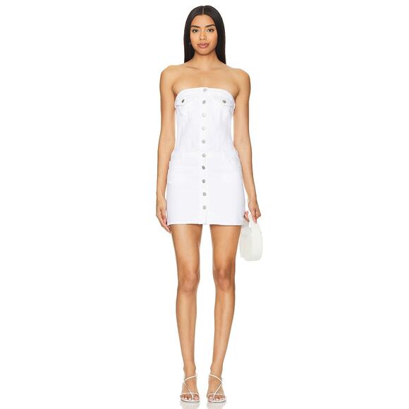 Amanda Uprichard Teyana Dress Strapless Denim Mini Minimalist Chic White Size S - Picture 2 of 12